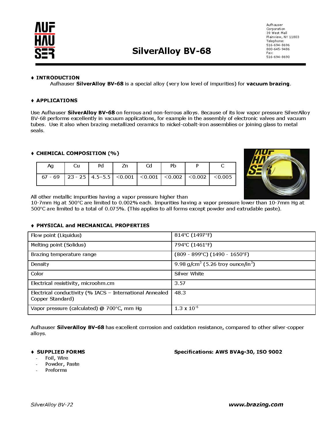 Aufhauser Silveralloy Bv 68 Brazing Alloy